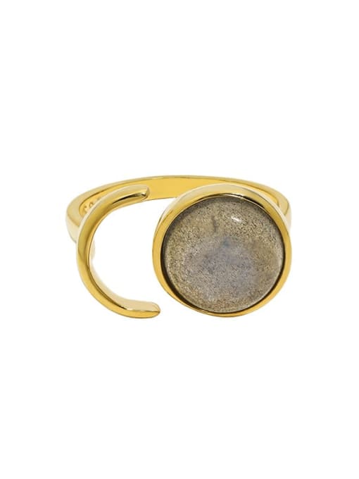 18K gold [No. 13 adjustable] 925 Sterling Silver Natural Stone Geometric Vintage Band Ring